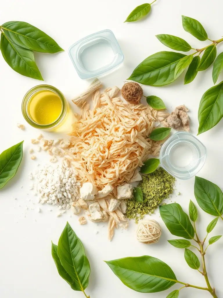 An image showcasing a variety of eco-friendly, biodegradable materials used in vape device production. The image should highlight the commitment to sustainability.