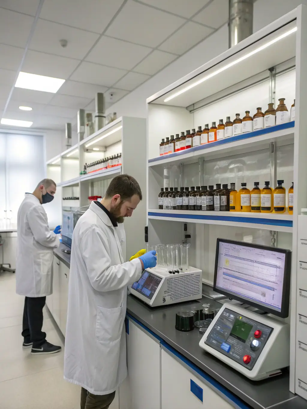 An image of a vape device undergoing rigorous testing in a CNAS-certified lab, showcasing the quality control measures and compliance with FDA standards.