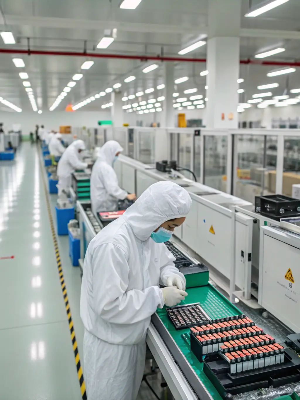 A high-resolution image of a state-of-the-art vape manufacturing facility in the USA, showcasing advanced machinery and a clean, organized production environment. The image should convey precision and technological sophistication.